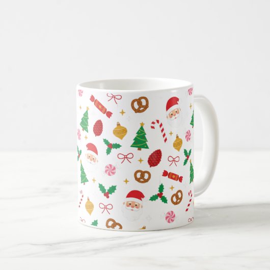 Cute Santa & Christmas Treats Pattern Mug (Devant droit)