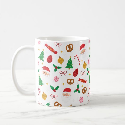 Cute Santa & Christmas Treats Pattern Mug (Gauche)