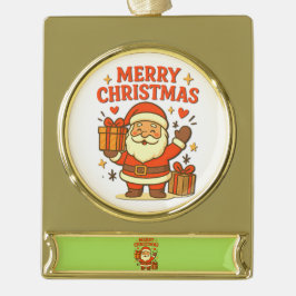  Cute Santa Claus Christmas Art –  Merry Christmas Verguld Banner Ornament
