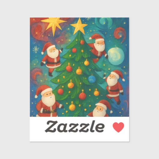 Cute Santa Claus Christmas Tree Illustration Sticker (Vel)