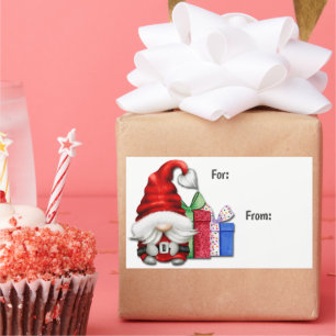 Cute Santa Claus Gnome Label met kerstcadeaus