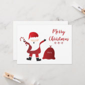 Cute Santa Claus Holding Candy Cane Red Kaart (Voorkant / Achterkant in situ)