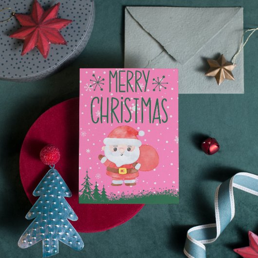 Cute Santa Claus kerstroze Briefkaart