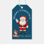 Cute Santa Claus Red Berries Blue Merry kerst Cadeaulabel (Achterkant)