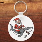 Cute Santa Claus Riding a Shark Funny Christmas Sleutelhanger (Achterkant)