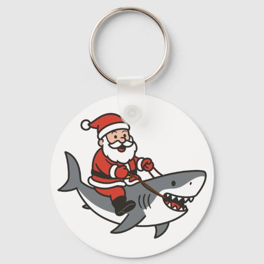 Cute Santa Claus Riding a Shark Funny Christmas Sleutelhanger (Achterkant)