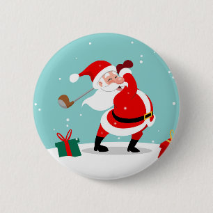 Cute Santa Claus speelt golfillustratie Ronde Button 5,7 Cm