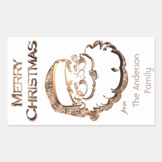 Cute Santa Claus Vader Kerstkerst Elegant Gold Rechthoekige Sticker (Voorkant)
