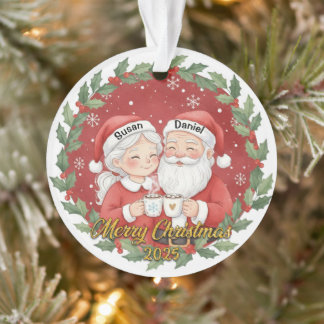 Cute Santa Couple Holiday Keepsake with Custom Nam Ornament