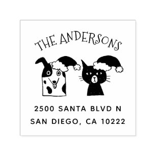 Cute Santa Dog en Cat Kerstmis Return Address Zelfinktende Stempel
