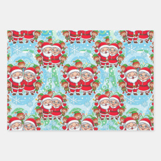 Cute Santa & Elves Christmas Pattern Inpakpapier Vel