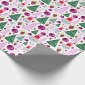 Cute Santa- en kerstbomen Waterverf Pattern Cadeaupapier (Hoek)