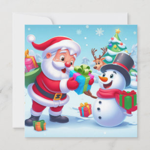 Cute Santa en Snowman Feestdagenkaart
