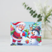 Cute Santa en Snowman Feestdagenkaart (Staand voorkant)