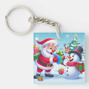 Cute Santa en Snowman Sleutelhanger