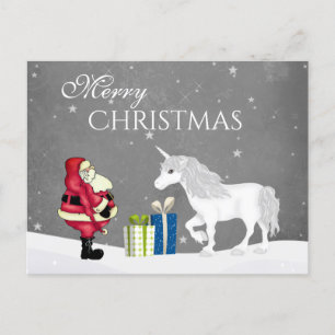 Cute Santa en Unicorn Merry Kerstmis Briefkaart