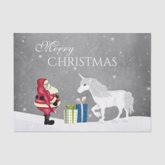 Cute Santa en Unicorn Merry Kerstmis Tissuepapier (Voorkant)