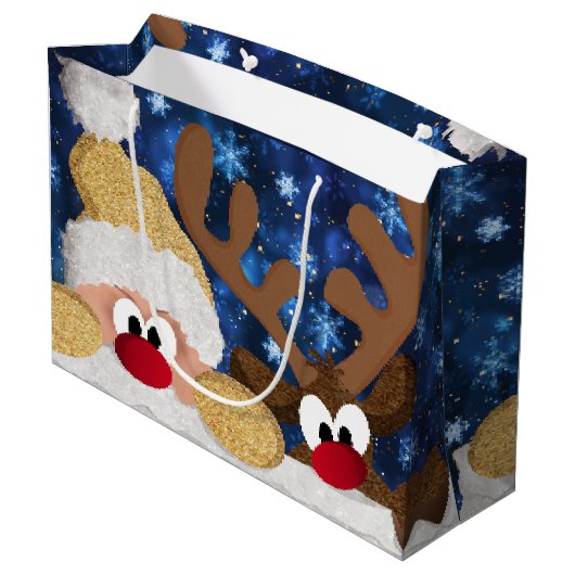 Cute Santa en Zijn rendier Groot Cadeauzakje (Achterkant Gekanteld)