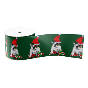 Cute Santa English Bulldog Kerstmis Grosgrain Lint