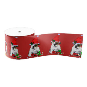 Cute Santa English Bulldog Kerstmis Grosgrain Lint