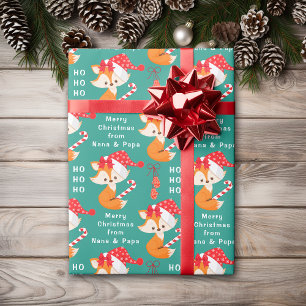 Cute Santa Fox Persoonlijke Kerstmis Cadeaupapier