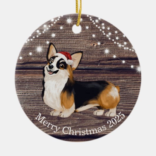 Cute Santa Hat Corgi Kerstmis Keramisch Ornament (Voorkant)
