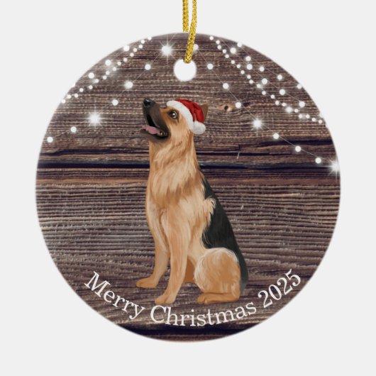 Cute Santa Hat German Shepherd Kerstmis Keramisch Ornament (Voorkant)