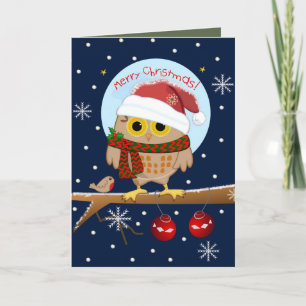 Cute Santa hat Owl & aangepaste tekst Feestdagen Kaart
