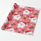 Cute Santa Kerstmis Pattern Cadeaupapier (Uitgerold)
