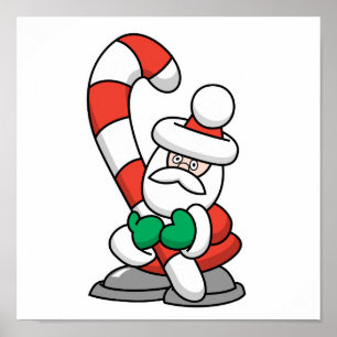 Cute Santa met Giant Candy Cane Poster