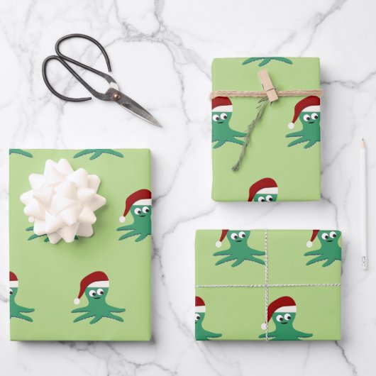 Cute Santa Octopus Inpakpapier Vel (Voorkant)