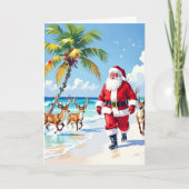 Cute Santa on Beach and Photo Template Christmas Feestdagen Kaart (Voorkant)
