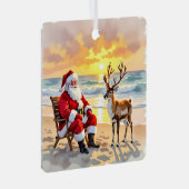 Cute Santa on Beach with Reindeer Personalized Metalen Ornament (Voorkant Rechts)