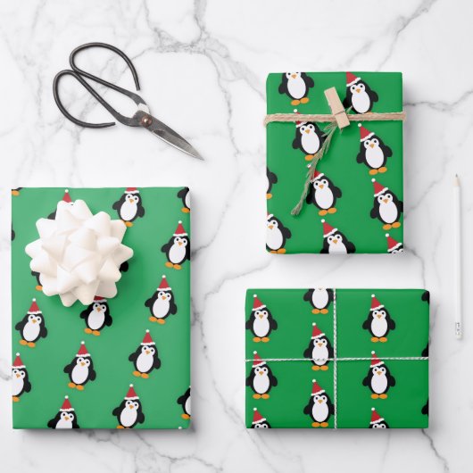 Cute Santa Penguin Inpakpapier Vel (Voorkant)