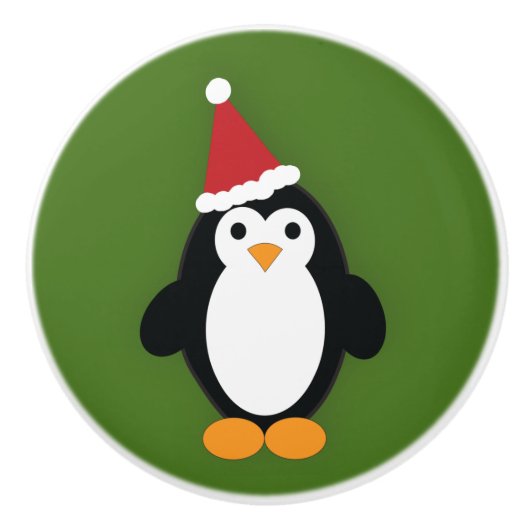 Cute Santa Penguin Keramische Knop (Voorkant)
