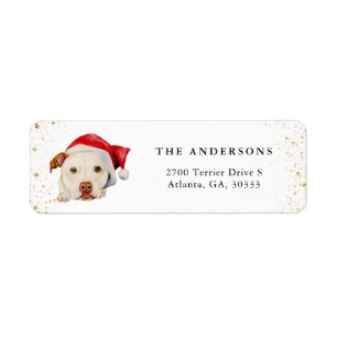 Cute Santa Pitbull Dog Return Address Etiket