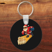Cute Santa Playing Bowling Ball And Ns Bowler Chri Sleutelhanger (Voorkant)