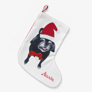 Cute Santa Pug Dog Persoonlijk kerststopzetten Kleine Kerstsok