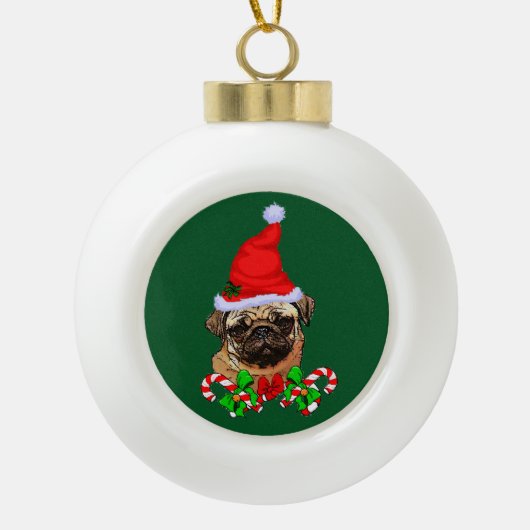 Cute Santa Pug Lovers Kerstmis Keramische Bal Ornament (Voorkant)