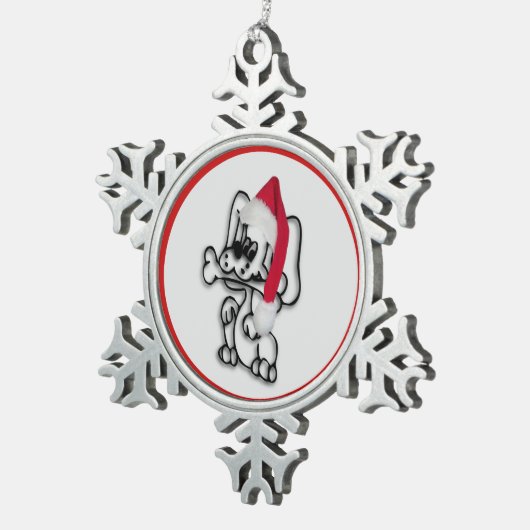 Cute Santa Puppy Dog Tin Sneeuwvlok Ornament (Rechts)