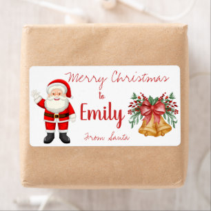 Cute Santa Red Berries Bell laat pretkerst achter Etiket