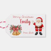 Cute Santa Red Berries Bell Name Merry Kerstry Cadeaulabel (Achterkant Horizontaal)
