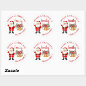 Cute Santa Red Berries Bell Name Merry Kerstry Ronde Sticker (Vel)