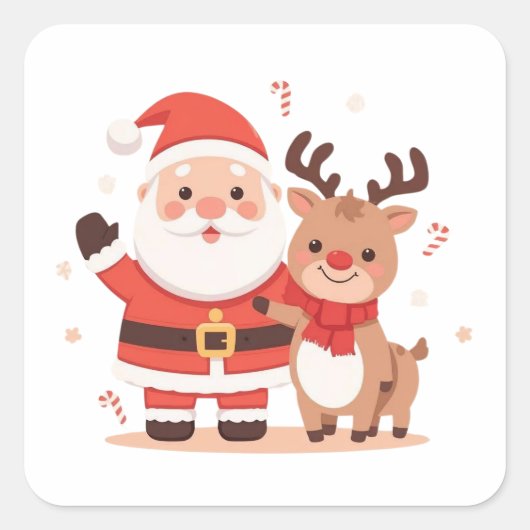 Cute Santa & Reindeer Christmas Sticker (Devant)