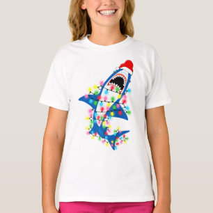 Cute Santa Shark-kerstlampje Girl T-shirt