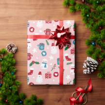 Cute Santa Snowman Stars Roze Patroon Kerstmis
