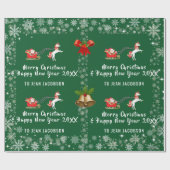 Cute Santa Unicorn Modern Script Holly Personalise Cadeaupapier (Vlak)