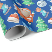 Cute Santa Winter Cartoon Blue Pattern Cadeaupapier (Rol Hoek)