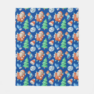 Cute Santa Winter Cartoon Blue Pattern Fleece Deken