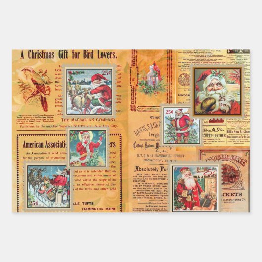 Cute Santas en Newspaper Collage Inpakpapier Vel (Voorkant 2)